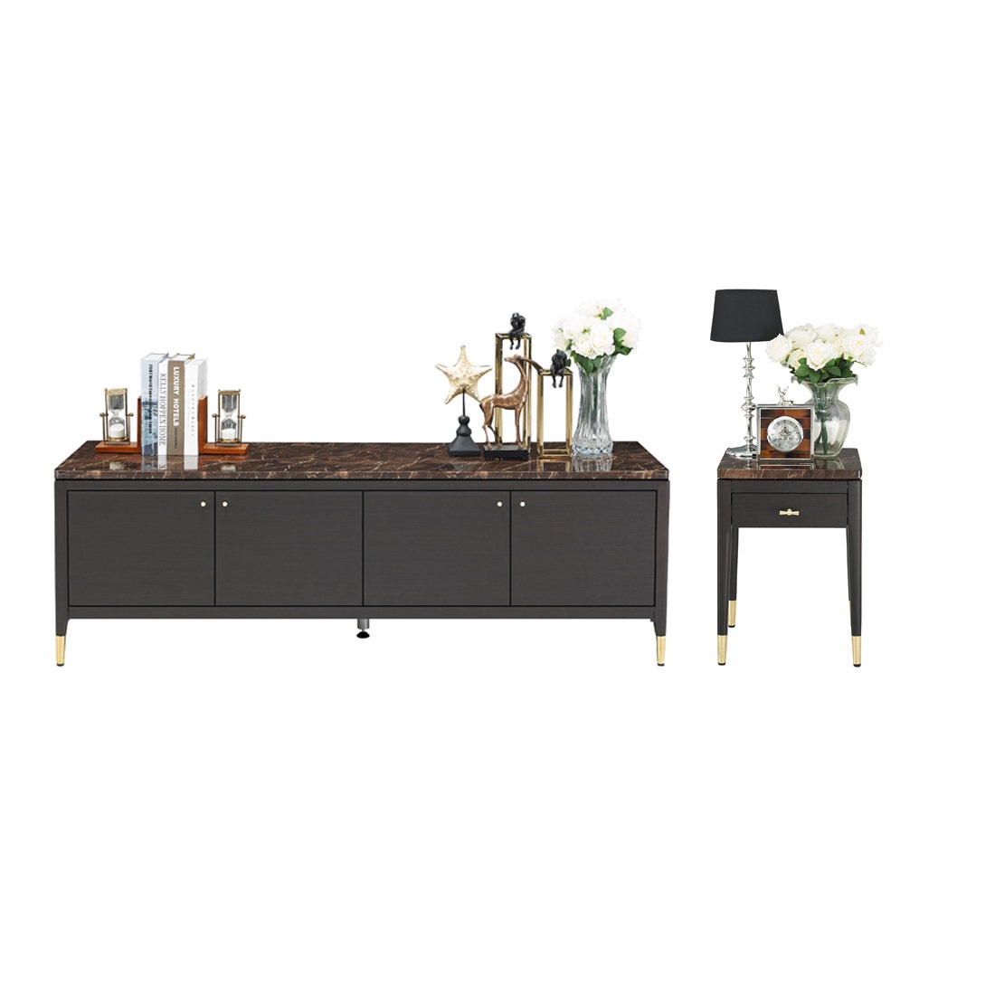 Sideboard TV 180 & Night Table 40 cm. รุ่น Michala สีไม้เข้ม01