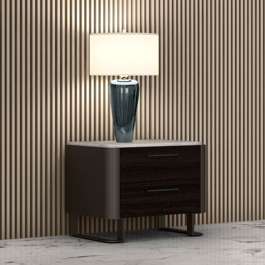 Perses Night Table - Top Natural Stone, Black Oak Dark Wood