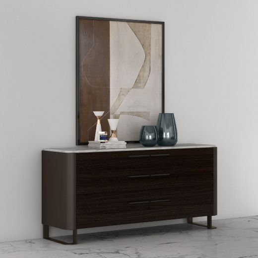 Perses Dressing Table - Top Natural Stone, Black Oak Dark Wood