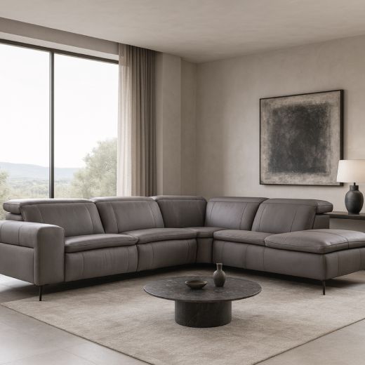 Merlen Right Corner Motion Recliner - Dark Grey Genuine Leather (#2534)