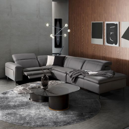 Merlen Right Corner Motion Recliner - Dark Grey Genuine Leather (#2534)