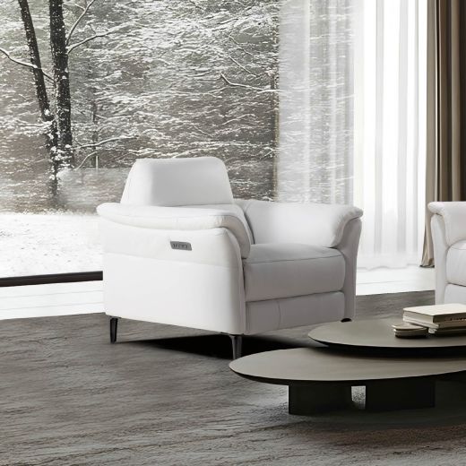 Moston 1-Seater Motion Recliner -  White Genuine Leather (#4053)