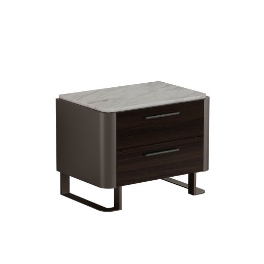 Perses Night Table - Top Natural Stone, Black Oak Dark Wood