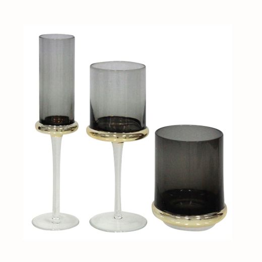 Wine Glass#YL-WY780 Glass BlackGrayYLC Set of 3